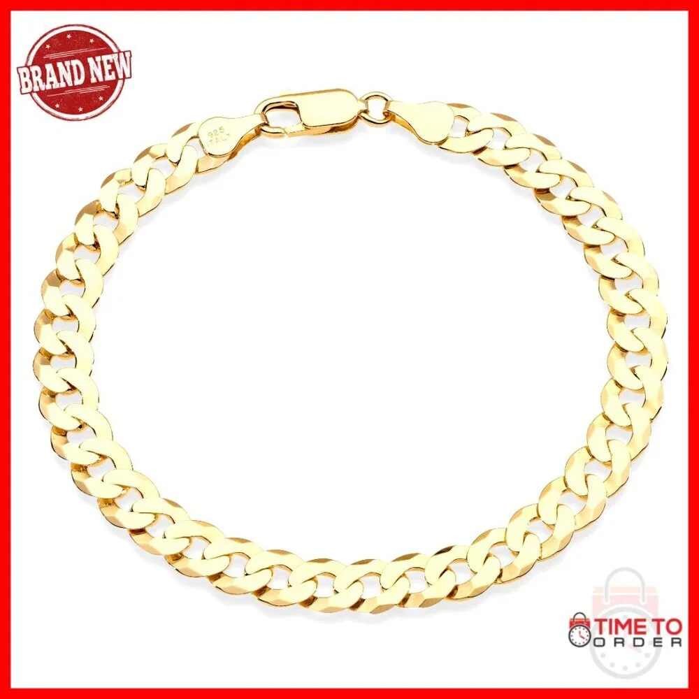 7mm Cuban Link Bracelet 925 Sterling Silver Lobster Clasp Unisex